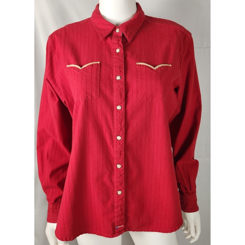 Red Western Pearl Snap Shirt - Wrangler Blues XL Cowgirl Y2K Indie